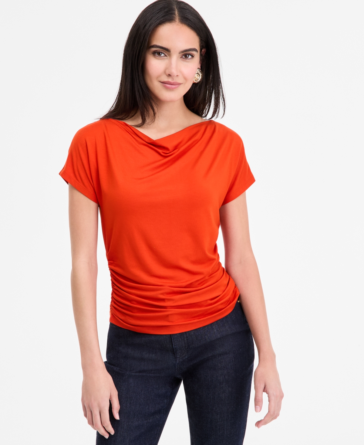 Women's Ruched Cowlneck Top, Exclusively at Macy's - Rocket Red