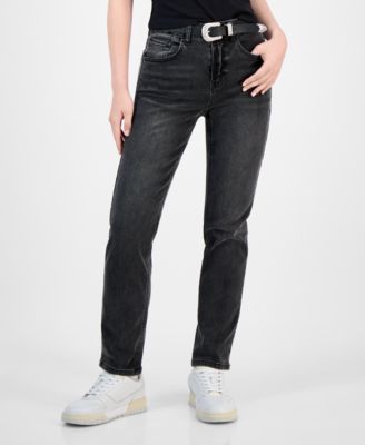 Juniors' Western Belt Relaxed Straight-Leg Jeans 
