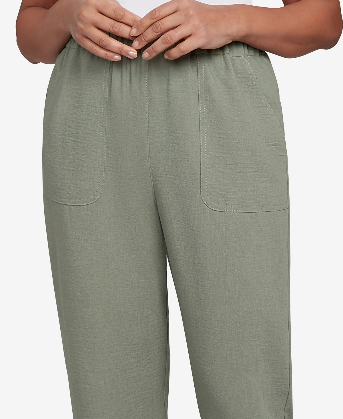 Alfred Dunner Petite Copper Canyon Patch Pocket Medium Length Elastic Waistband Pants In Green