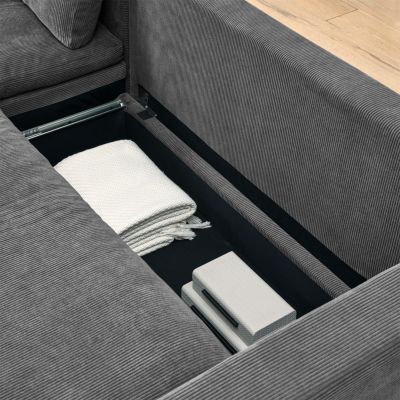 Streamdale L-Shaped Sleeper Sofa Bed with Reversible Chaise and Storage, Washable Gery Corduroy Covers