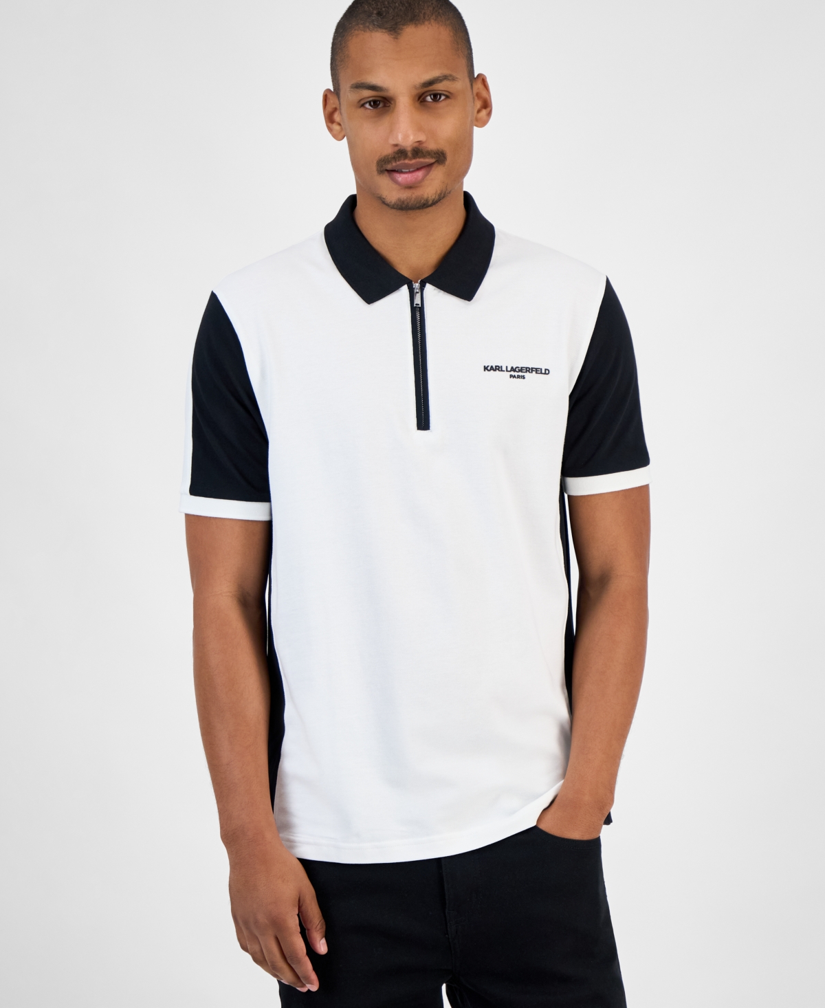 Karl Lagerfeld Men's Colorblock Logo Polo In White
