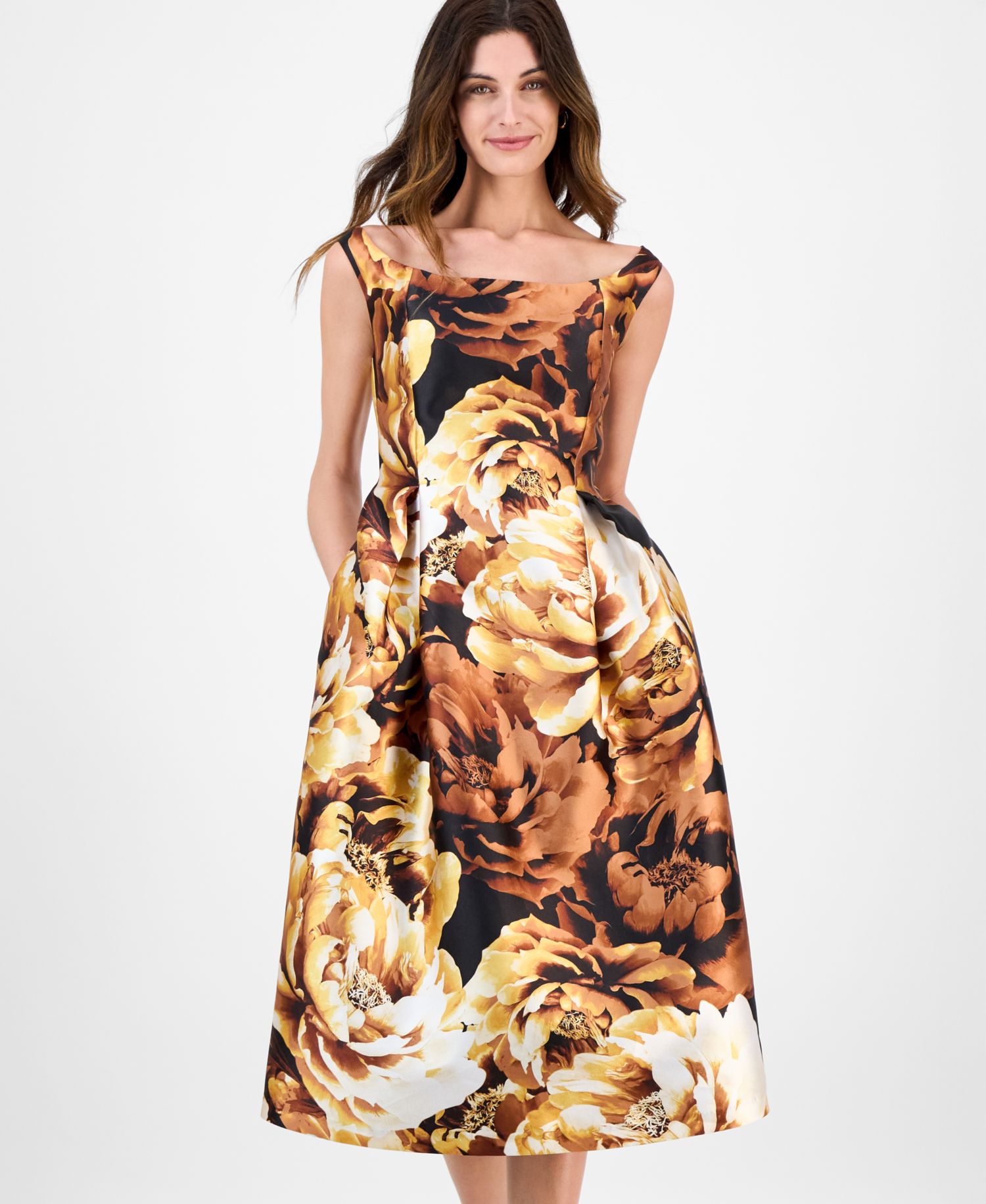 Women's Boat-Neck Floral-Print Dress