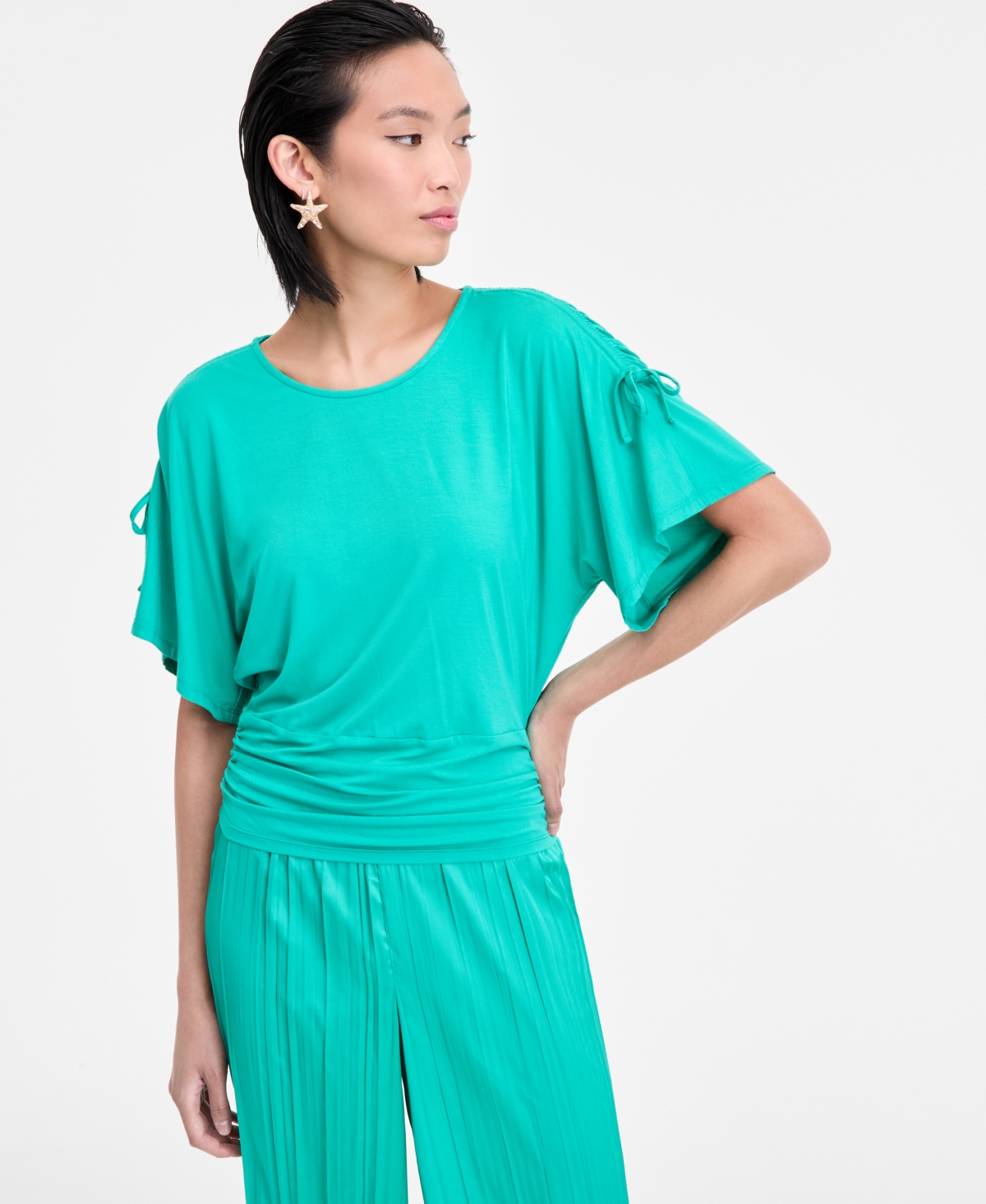 Inc International Concepts Women's Side-tie Animal-print Top, Exclusively At Macy's In Blue