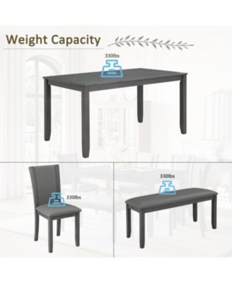 6-Piece Modern Dining Table Set with Bench and Faux Leather Chairs