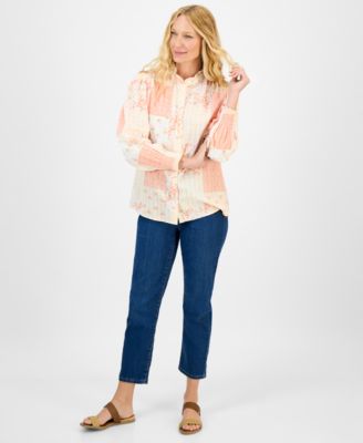 売れ筋商品|||スタイルアンドコー カットソー トップス レディース Women's Printed Long-Sleeve Ruffle-Neck Blouse, Exclusively at Macy's Patchwork Print Style & Co Women's Printed Long-Sleeve Ruffle-Neck Blouse