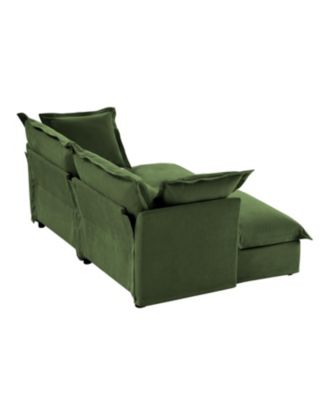 Green Chenille 2-Seater Sofa with Ottomans & Sleeper
