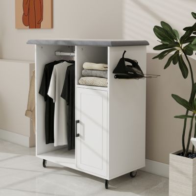 Rolling Ironing Cabinet with Wheels Multipurpose Laundry Room Solution