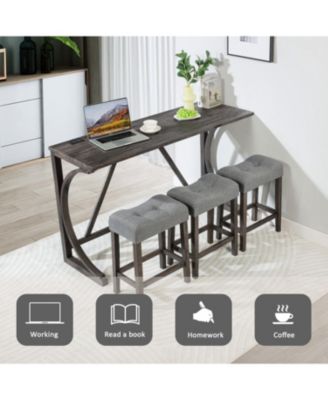 4-Piece Bar Table Set with Power Outlet and Padded Stools