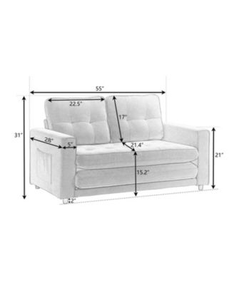 Streamdale Convertible Sofa Bed Set in Gray & Beige Linen Fabric