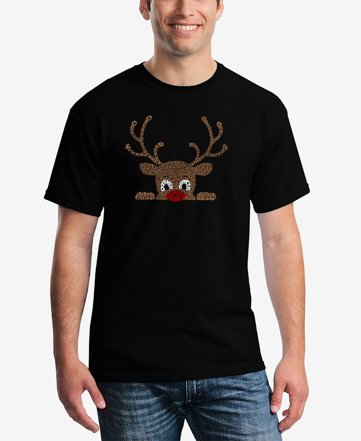 Men's Peeking Reindeer Word Art T-Shirt