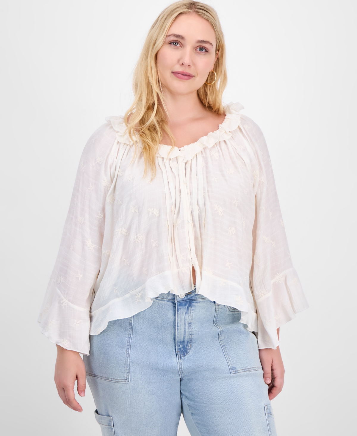 Plus Size Bell-Sleeve High-Low Blouse, Exclusively at Macy's - Cranberry