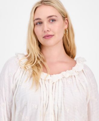 Plus Size Bell-Sleeve High-Low Blouse, Exclusively at Macy's