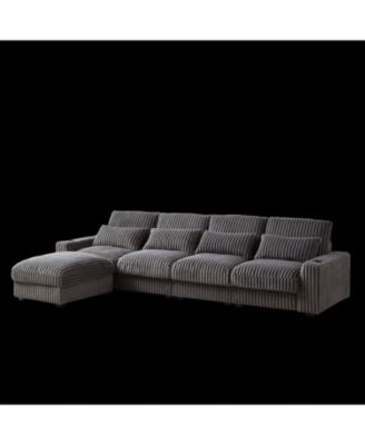 Streamdale 126" Corduroy L-Shaped Sofa w/ Cup Holder, USB, Pillows & Ottoman