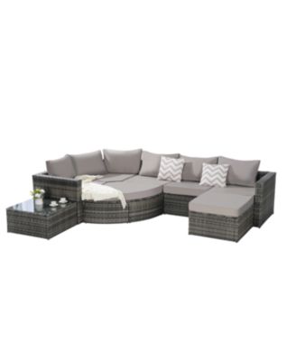 Streamdale 8pc Outdoor Patio Sofa Set, Wicker Sectional with Ottoman & Table