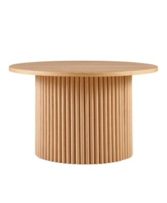 27.5" MDF Oak Veneer Roman Base Mid-Century Round Coffee Table