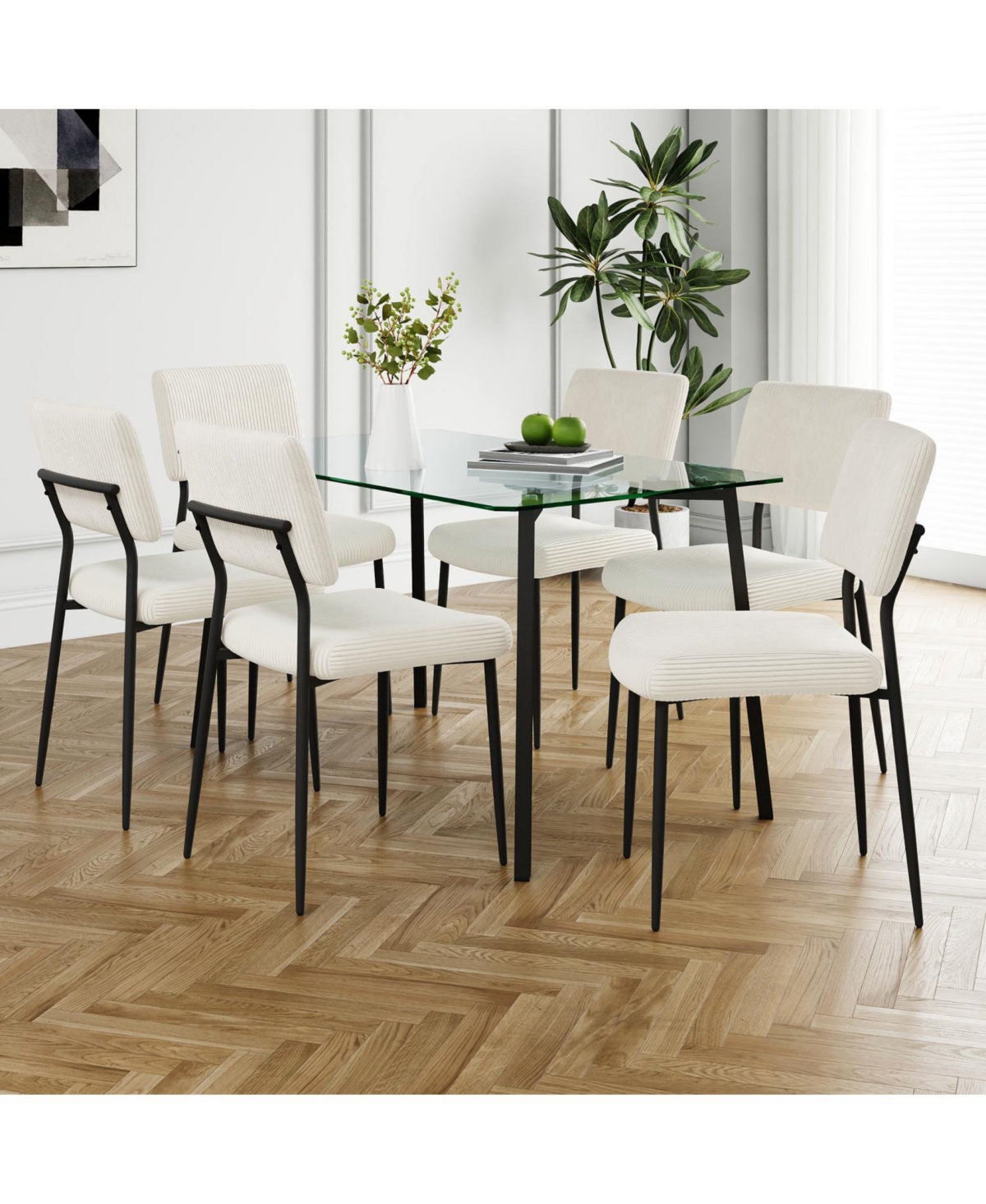 Streamdale Modern Glass Dining Table with Six Chairs (Set of 7)