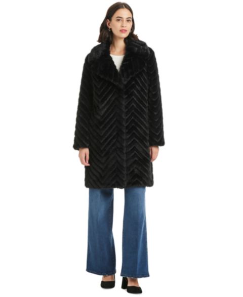 Женское пальто Jones New York Chevron Textured Faux-Fur, цвет: Чёрный