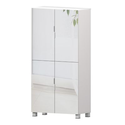 4-Drawer Shoe Cabinet with Mirror and 4-Door Closet (White