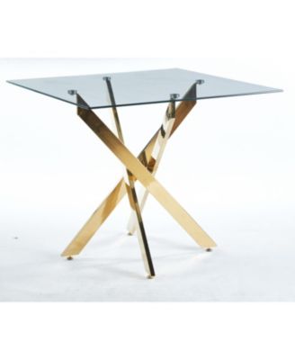 Modern Square Dining Table with Tempered Glass Top and Metal Legs (90x90x75cm)