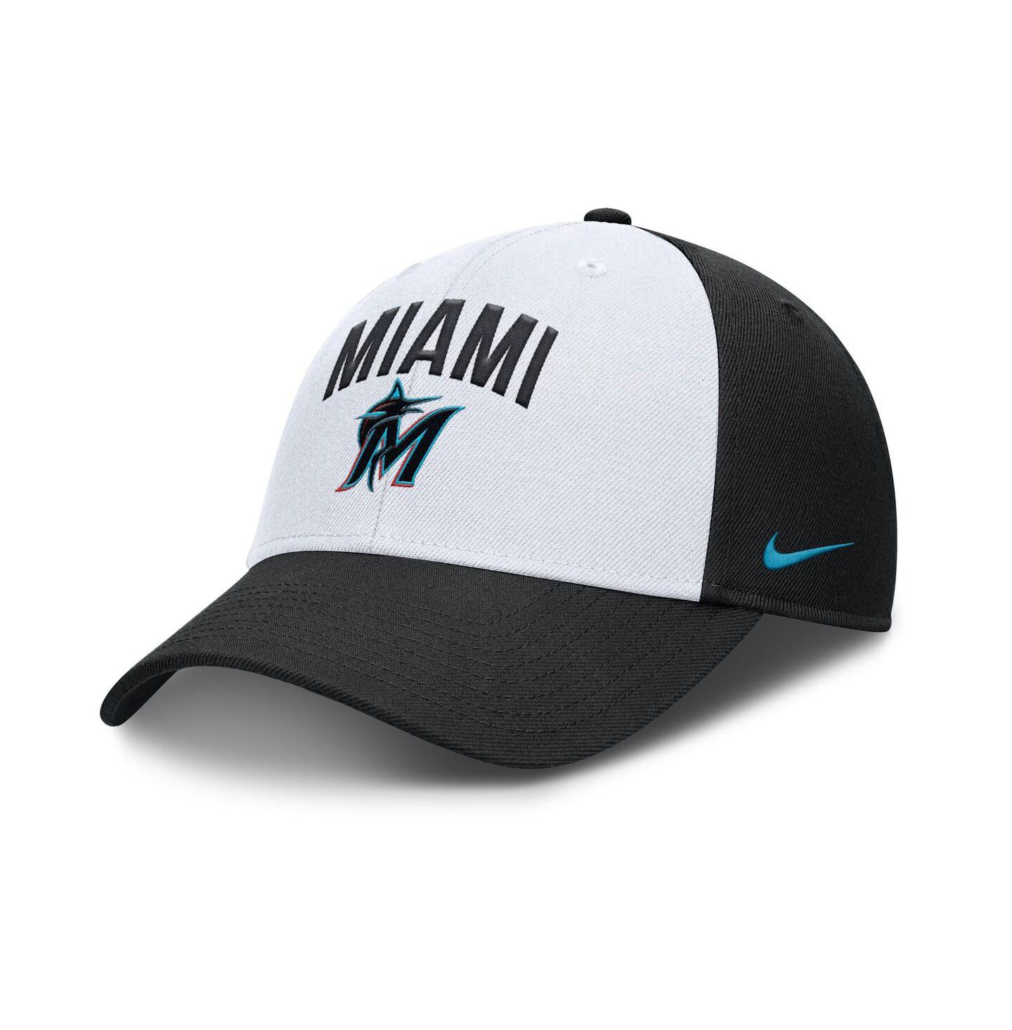 Мужская кепка Nike White/Black Miami Marlins Club Performance Adjustable Hat — фото 1
