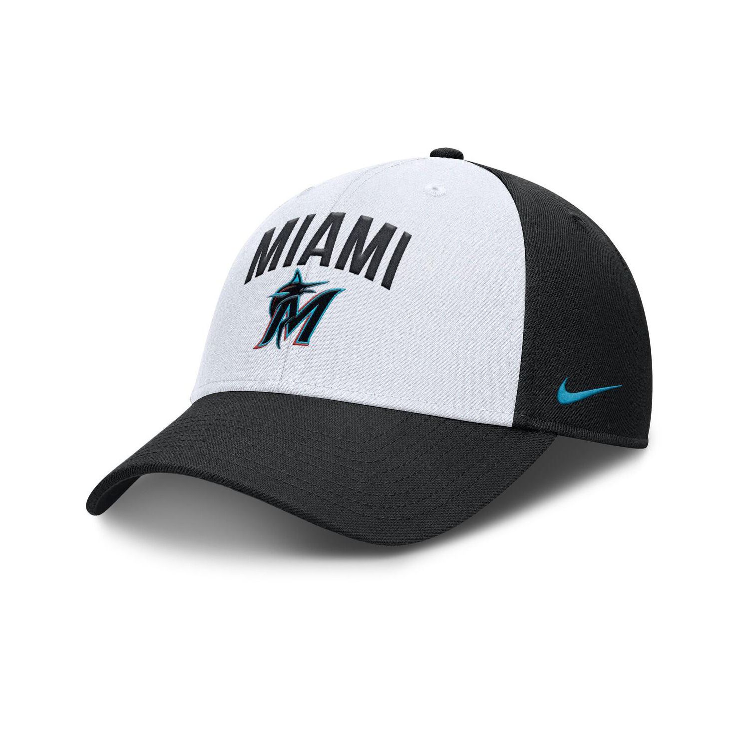 Men's White/Black Miami Marlins Club Performance Adjustable Hat
