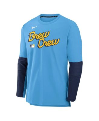 Men's Light Blue Milwaukee Brewers Authentic Collection City Connect Lightweight Player Tri-Blend Performance Long Sleeve T-Shirt