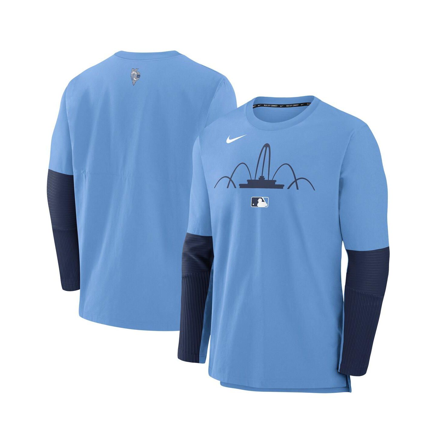 Мужская футболка Nike Light Blue Kansas City Royals Authentic Collection City Connect Lightweight Player Tri-Blend Performance Long Sleeve — фото 1