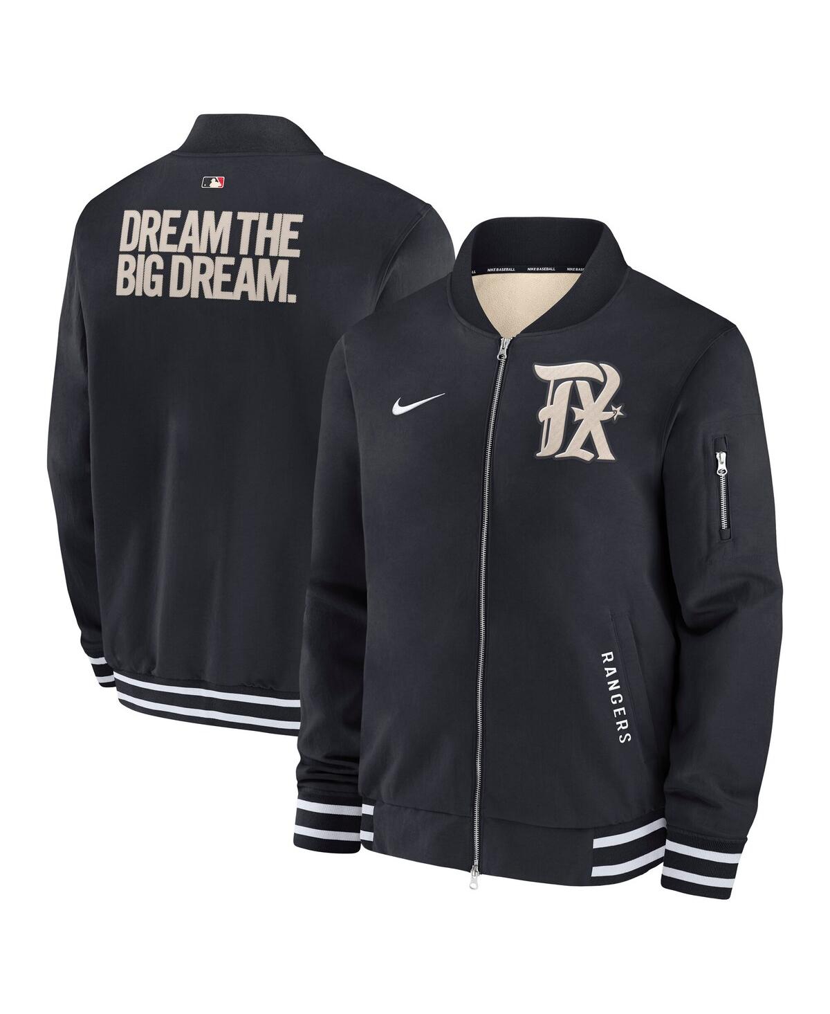Men's Black Texas Rangers Authentic Collection City Connect Full-Zip Bomber Jacket - Black