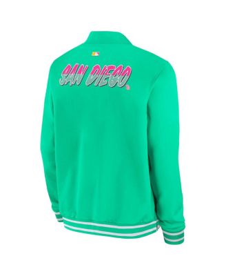 Men's Green San Diego Padres Authentic Collection City Connect Full-Zip Bomber Jacket
