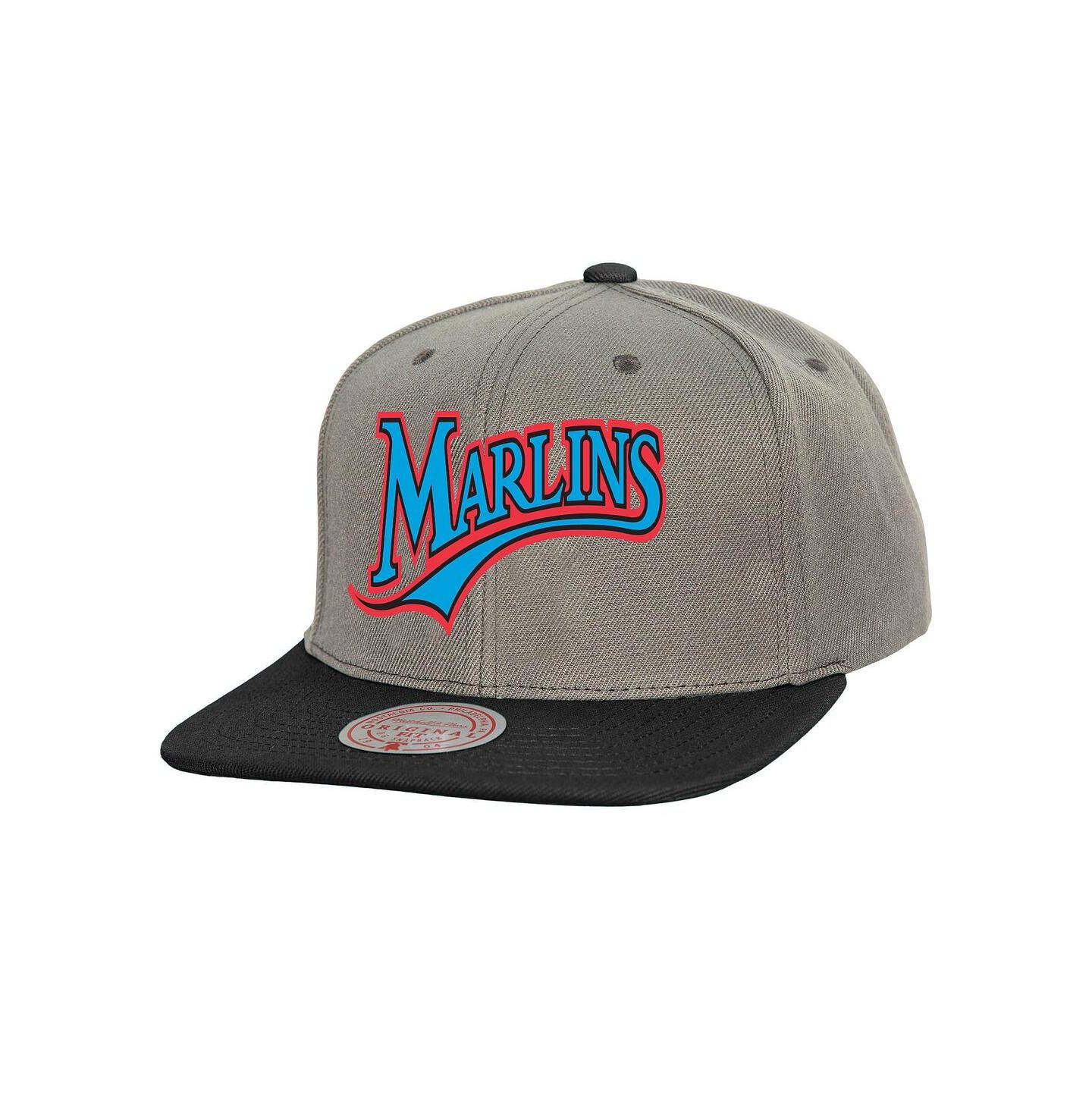 Мужская кепка Mitchell & Ness Gray Florida Marlins Cooperstown Collection Basic Flip Snapback Hat — фото 1