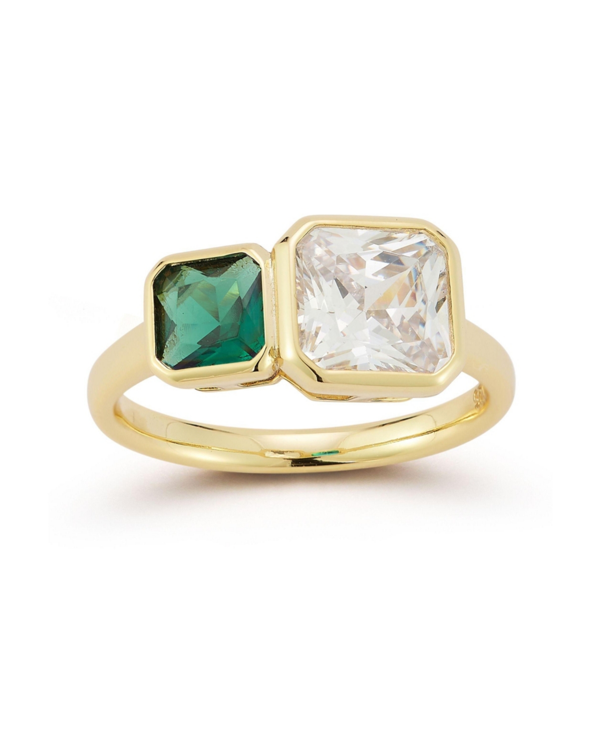 14K Gold Plated Sterling Silver Duo Radiant Cut Ring - Red