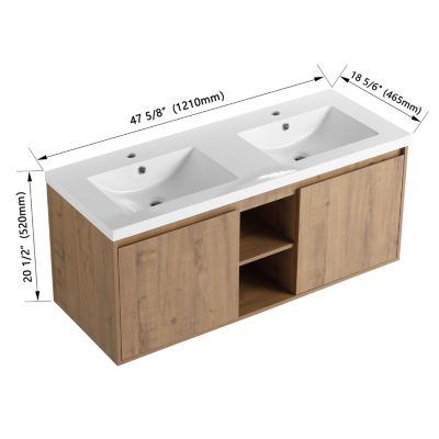 48" Wall Mounted Bathroom Vanity With Double Sink, Soft Closing Door Hinge