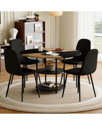 47" Round Dining Table Set with 4 Black Chairs