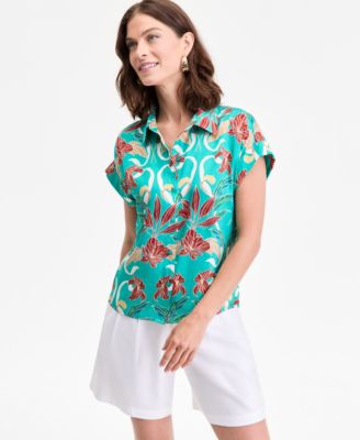I.N.C. International Concepts - Women's Printed Button-Down Camp Shirt