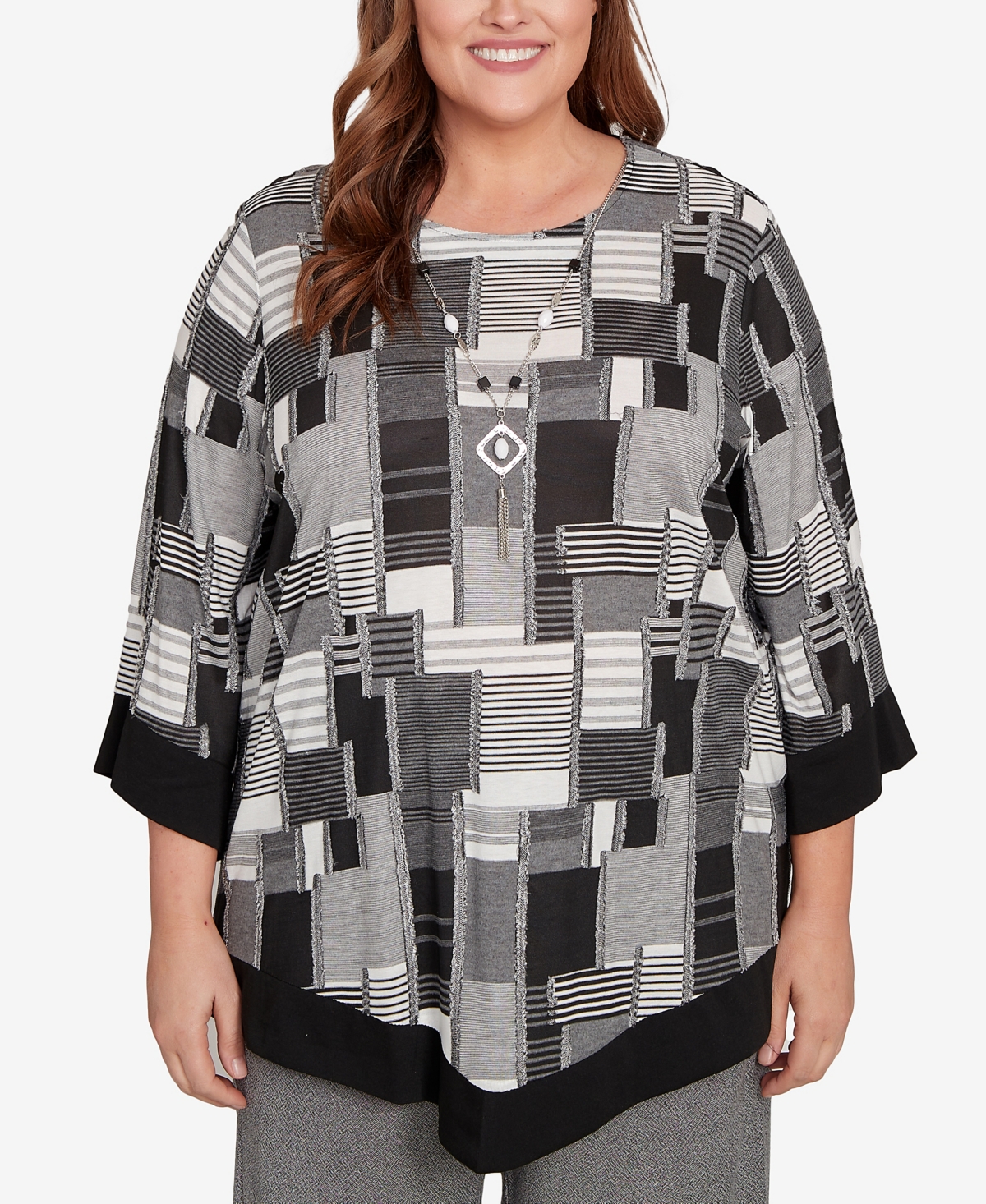Alfred Dunner Plus Size Solid Patchwork Top