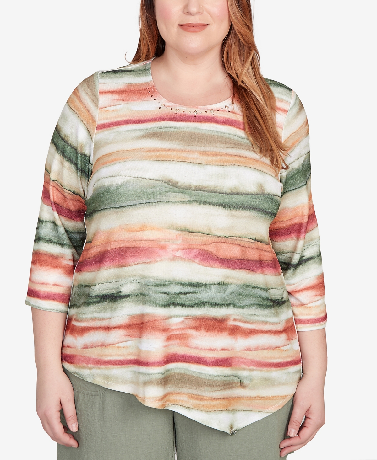 Alfred Dunner Petite Copper Canyon Watercolor Stripe Crew Neck Top