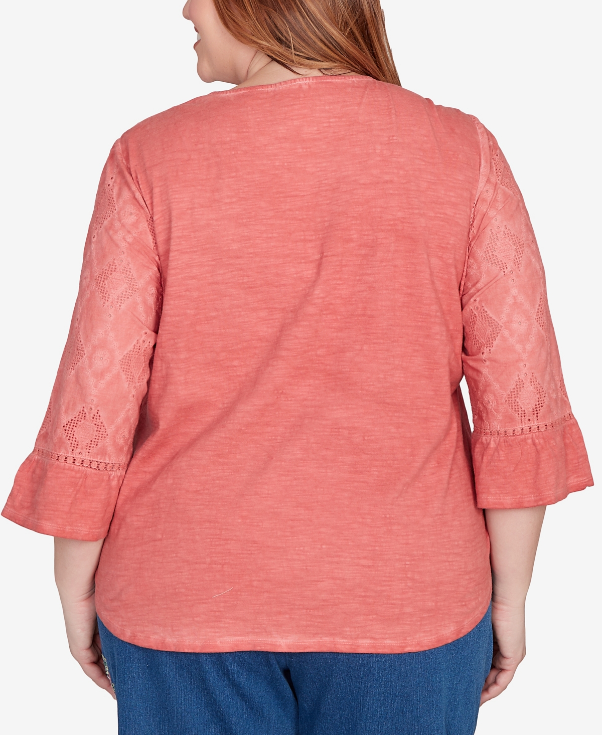 Alfred Dunner Plus Size Diamond Textured Bell Sleeve Top