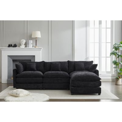 Modular Sectional Sofa, 3-Seater Sofa with Ottoman, Modern L-Shaped Sofa for Living Room Bedroom Apartment
