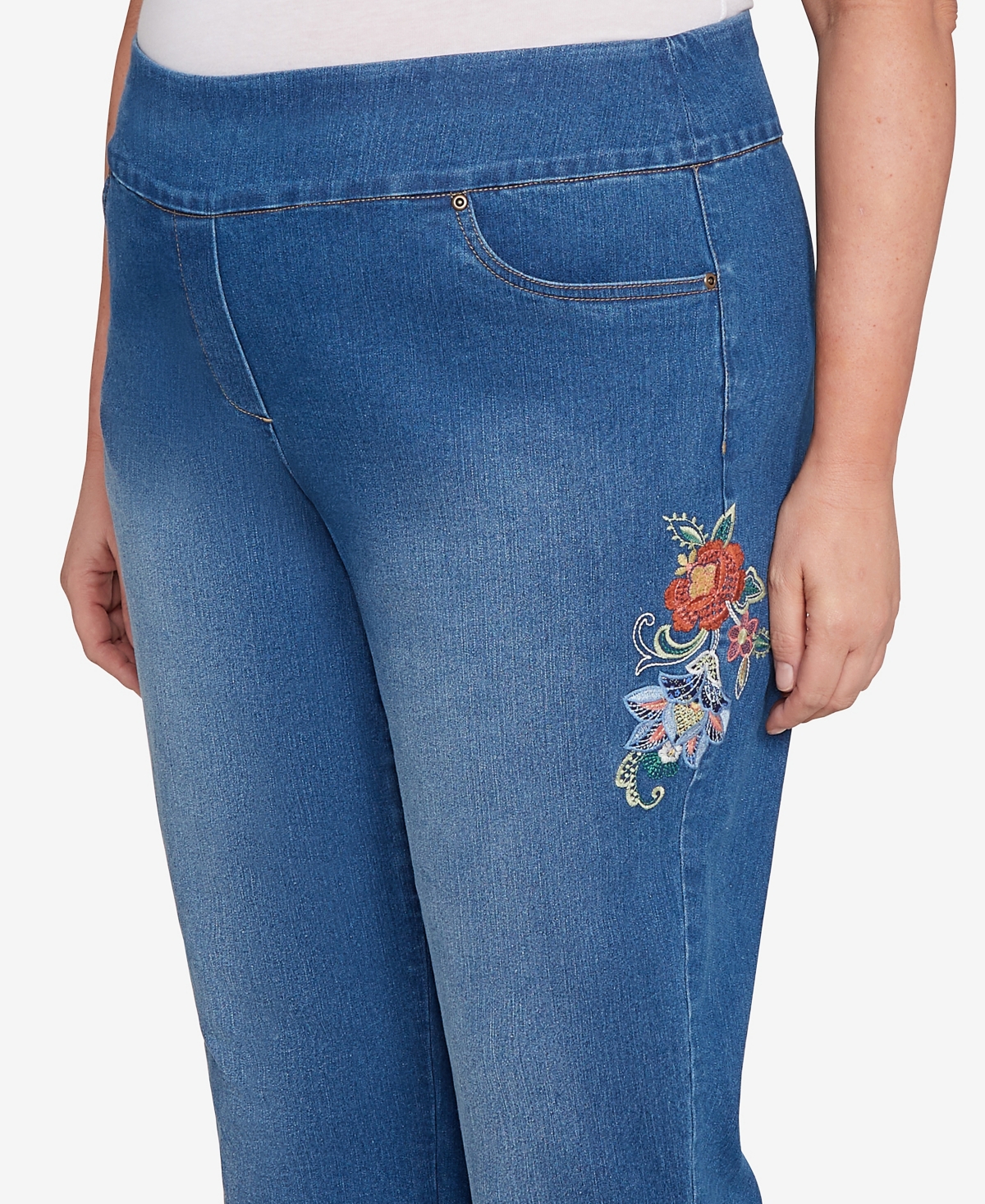 Alfred Dunner Plus Size Embroidered Denim Jeans In Blue