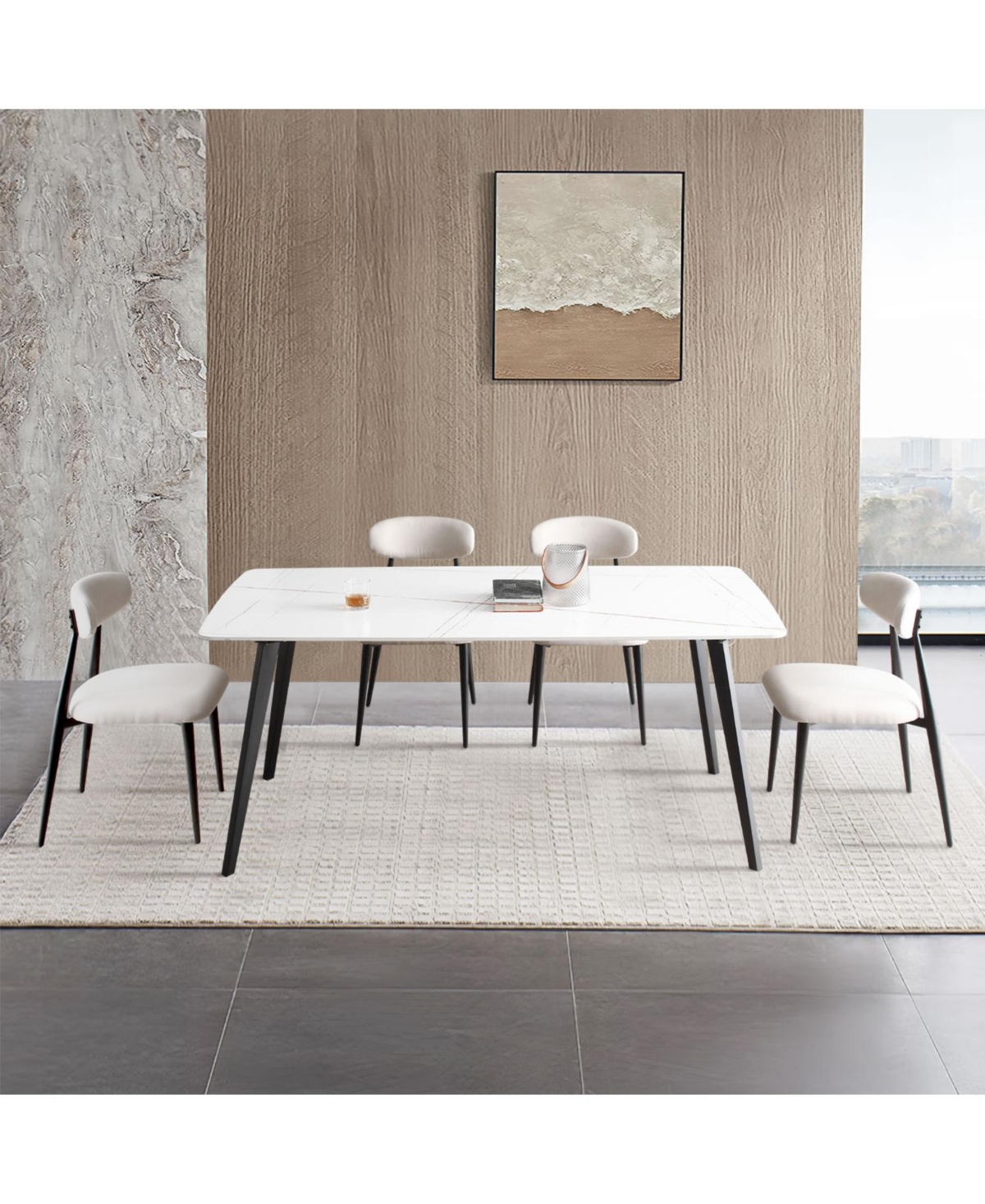 Streamdale Furniture Modern Dining Chairs Set Of 2, Curved Backrest Round Upholstered And Metal Frame, Light Grey