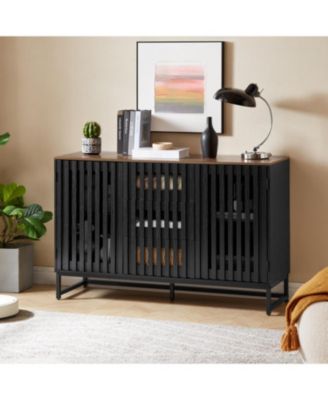 Modern 3-Drawer 4-Shelf Dresser with Striped Grille