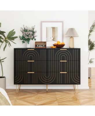 Modern 6 Drawer Dresser with Carving