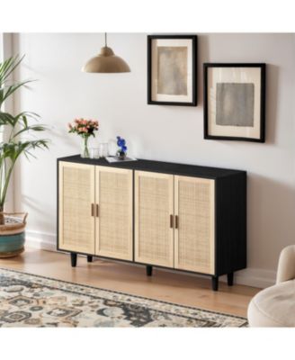 62.20" Elegant and Functional 4-Door Rattan Decorative Storage Cabinet