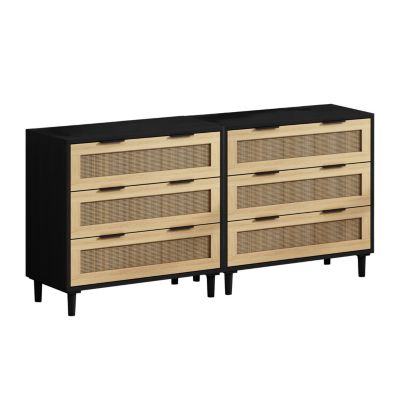 Streamdale 3-Drawers Rattan Storage Cabinet Rattan Drawer,for Bedroom,Living Room,Dining Room,Hallways,Black
