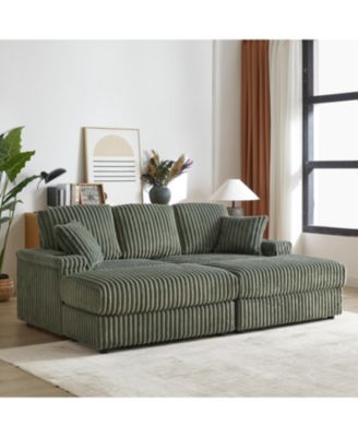 Streamdale 1-Piece Corduroy & Wood Sofa – 3-Seater, Storage Compartments, Plush Cushions, Modern Design