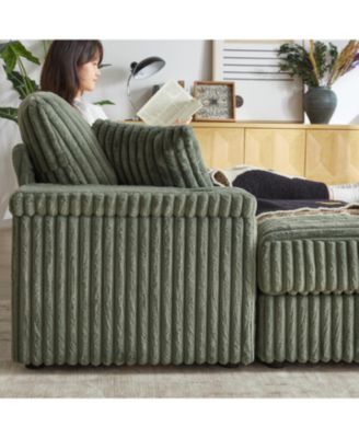 Streamdale 1-Piece Corduroy & Wood Sofa – 3-Seater, Storage Compartments, Plush Cushions, Modern Design