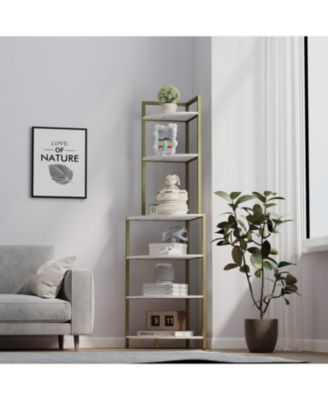 Streamdale 6-Tier Corner Bookshelf with Open Shelves, Rustic Brown