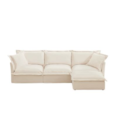 Streamdale L-Shaped Slipcovered Sectional Sofa with Ottoman & Pillows