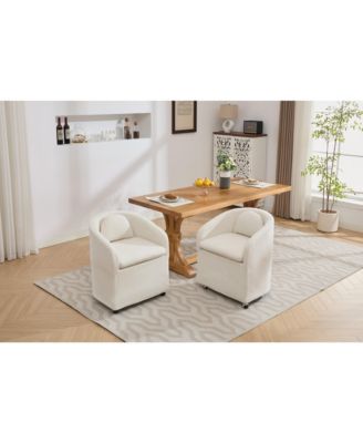 Set of 1 Chenille Fabric Dining Armchair With Back Cushion and Universal Wheels