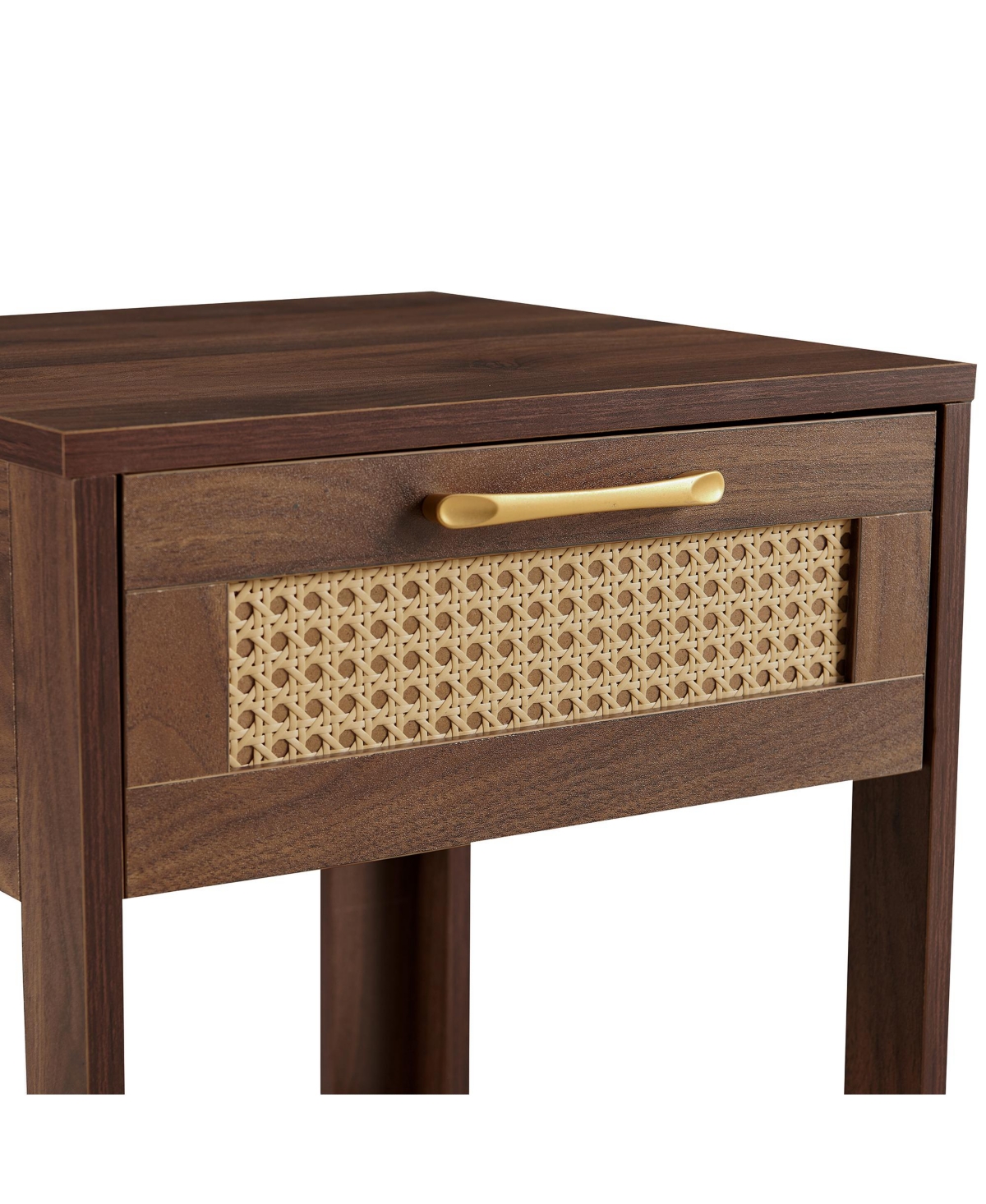 Streamdale Pe Rattan End Table with Drawer, Modern Nightstand, Side Table for Living Room, Bedroom, Walnut Color